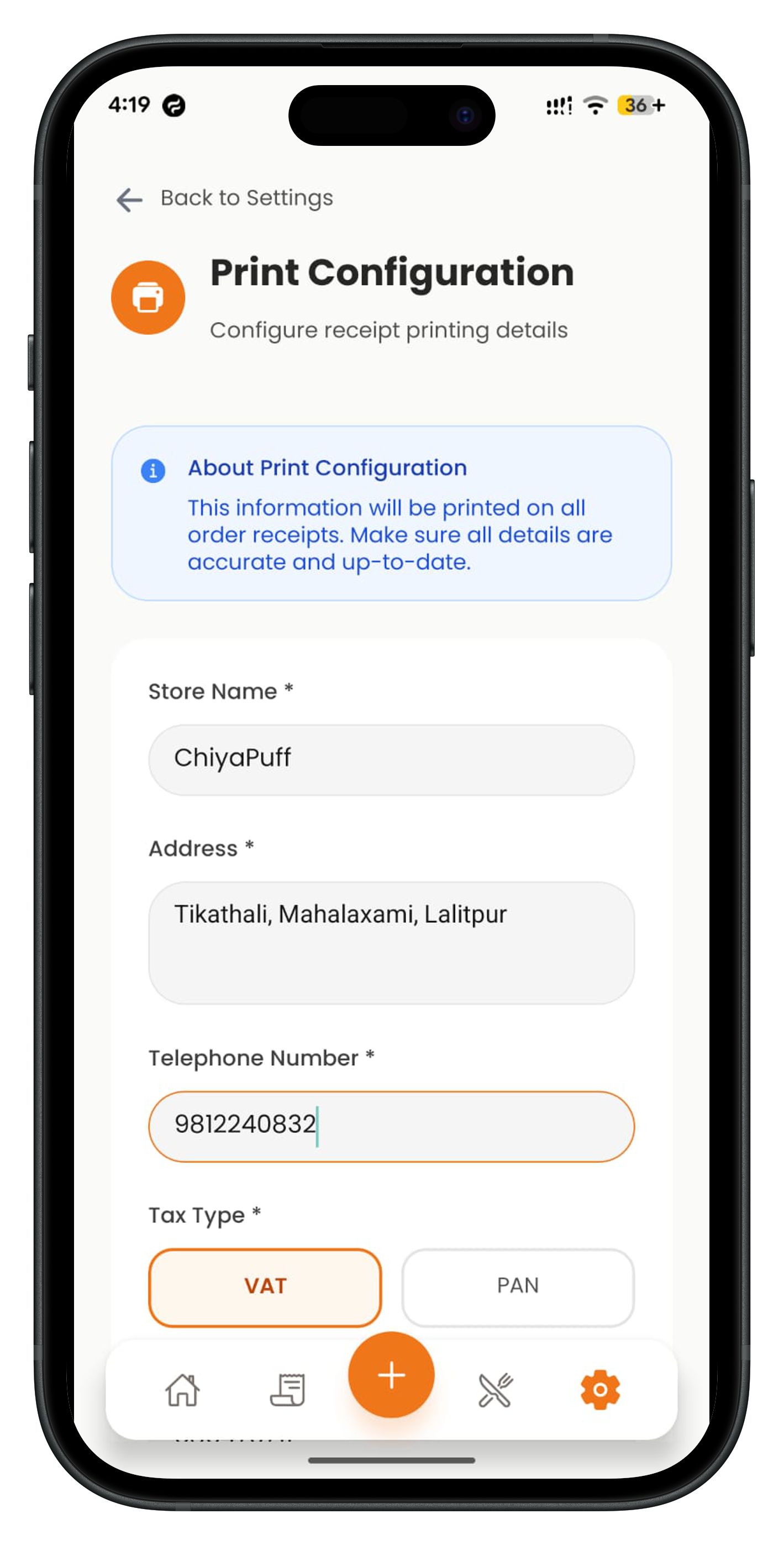 Receipt Print Management - Professional receipts via app